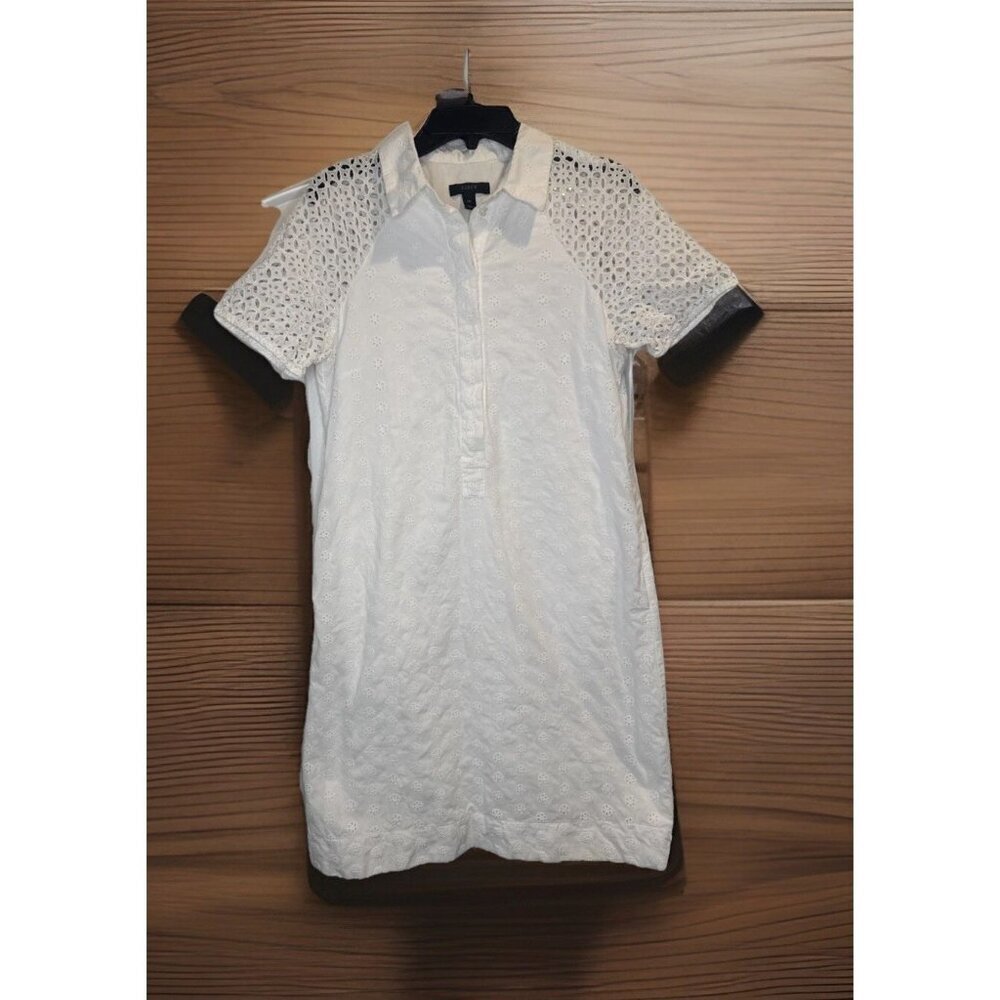 J.Crew Women’s White Cotton Short Sleeve Eyelet Shirt Dress Sz 00 Summer Travel